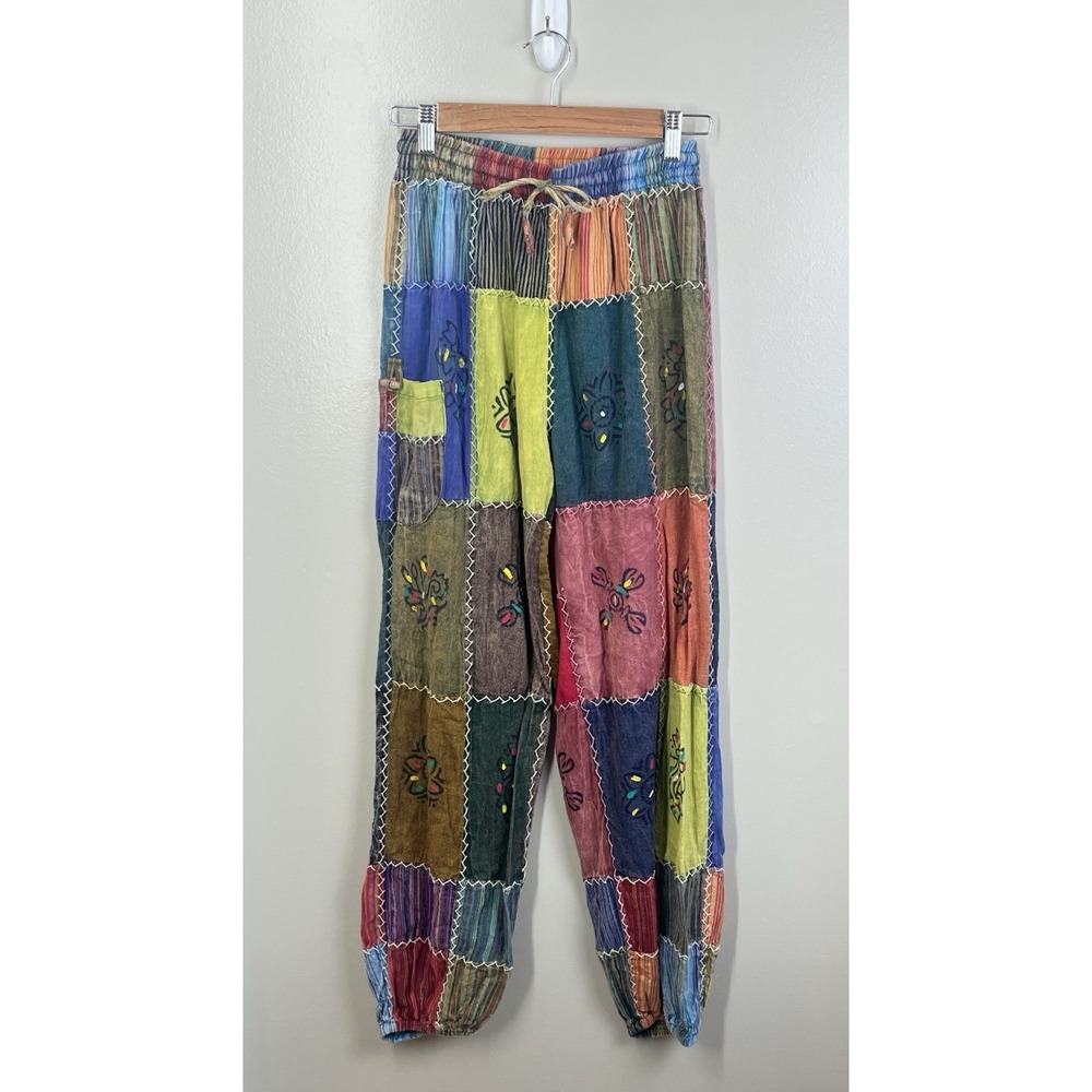 Patchwork Casual Cotton Trousers Hippie Yoga Pants Festival Boho Sz Medium